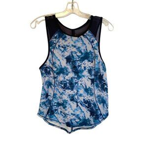 Lululemon Sculpt Tank Top Aquamarine  Mosaic with Black Sheer Mesh Trim Ladies 8